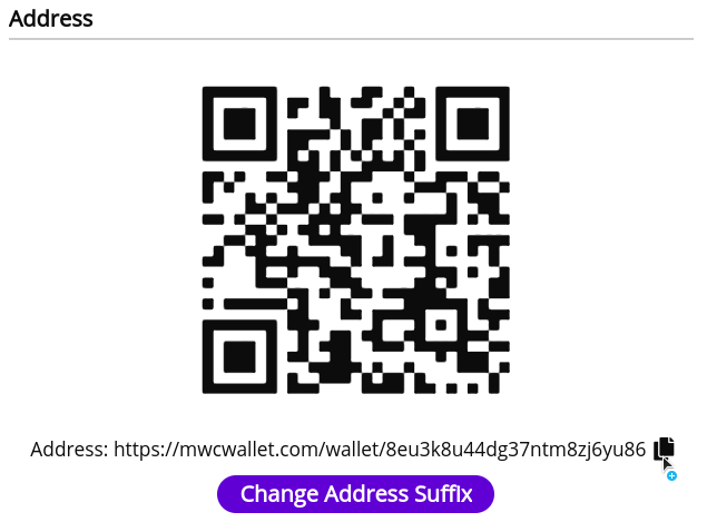 MimbleWimble Coin Web Wallet Address Section