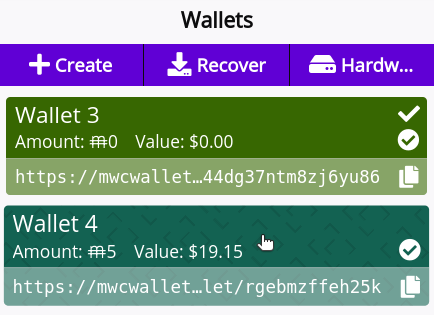 MimbleWimble Coin Web Wallet Hardware Wallet In List